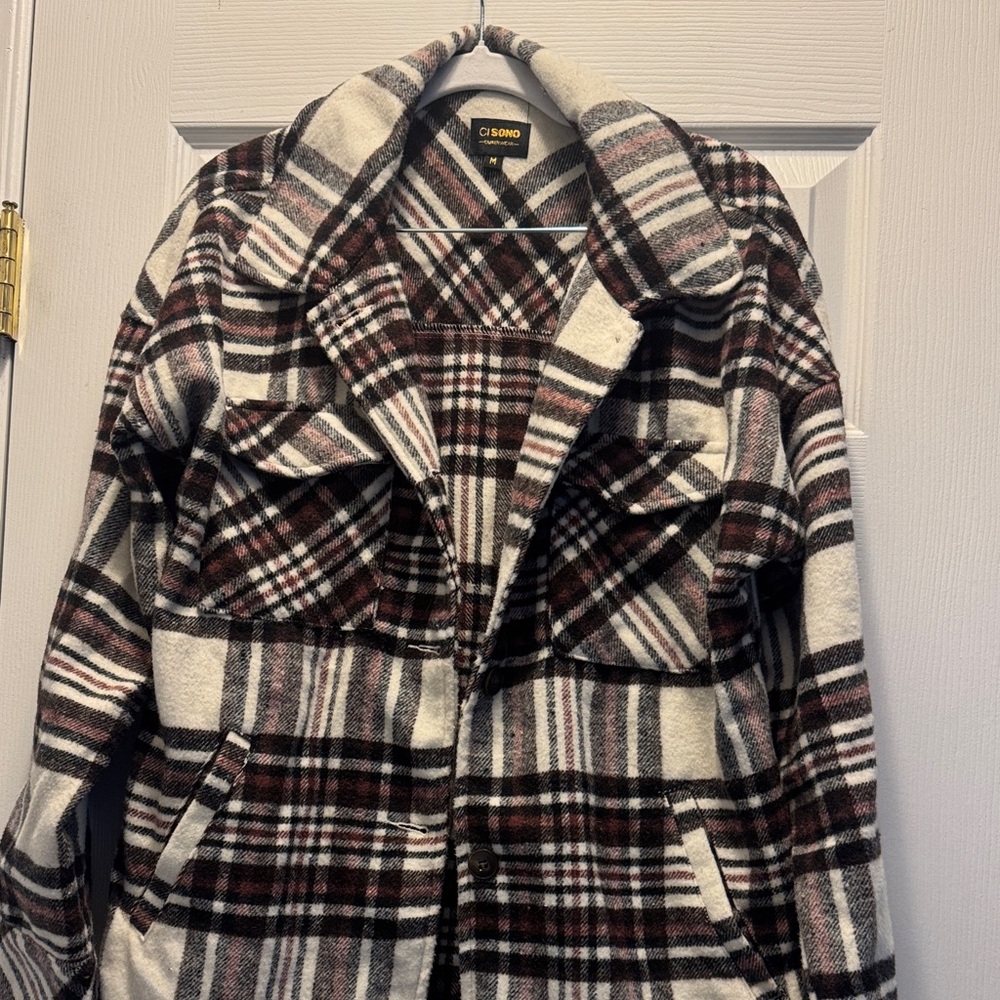 Ci Sono Women's Plaid Utility Jacket - Black, White, Red